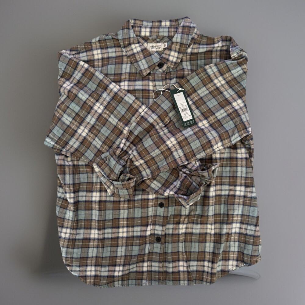 NWT Alpine Design Women’s Large Flannel Shirt Brown Fall River Plaid Midweight